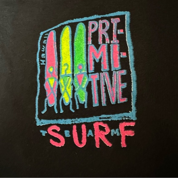 Vintage 90s Primitive Surf Team T Shirt Hawaii Neon Single Stitch - Picture 2 of 8